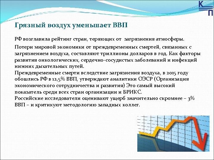 Грязный воздух уменьшает ВВП РФ возглавила рейтинг стран, теряющих от загрязнения атмосферы. Потери мировой