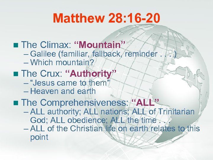 A Free sample background from www. awesomebackgrounds. com Matthew 28: 16 -20 n The