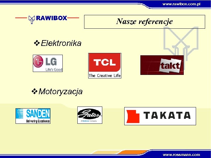 www. rawibox. com. pl Nasze referencje v. Elektronika v. Motoryzacja www. rossmann. com 