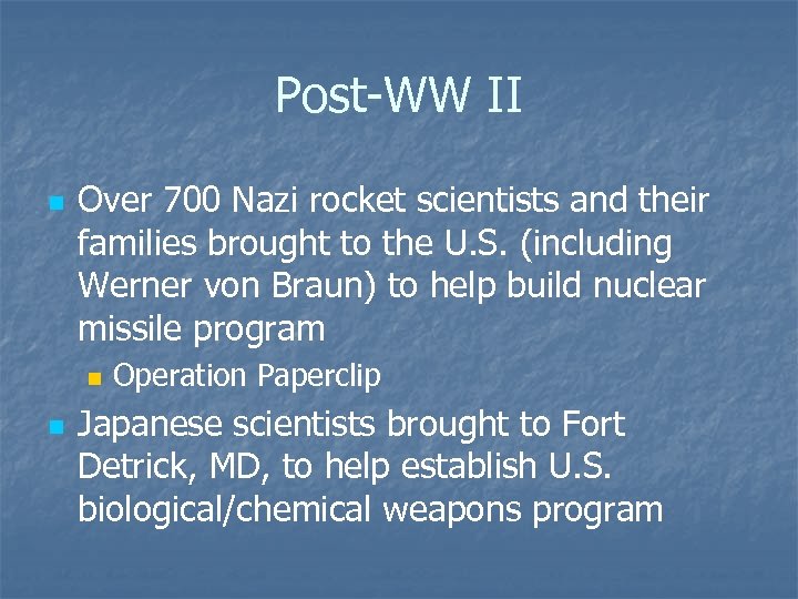 Post-WW II n Over 700 Nazi rocket scientists and their families brought to the