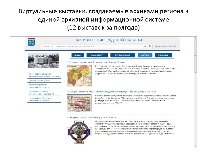 Виртуальные выставки, создаваемые архивами региона в единой архивной информационной системе (12 выставок за полгода)