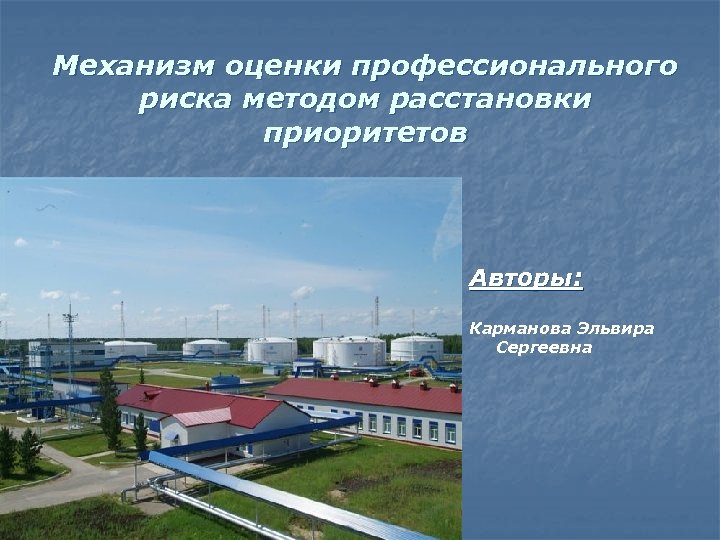 Механизм оценки профессионального риска методом расстановки приоритетов Авторы: Карманова Эльвира Сергеевна 