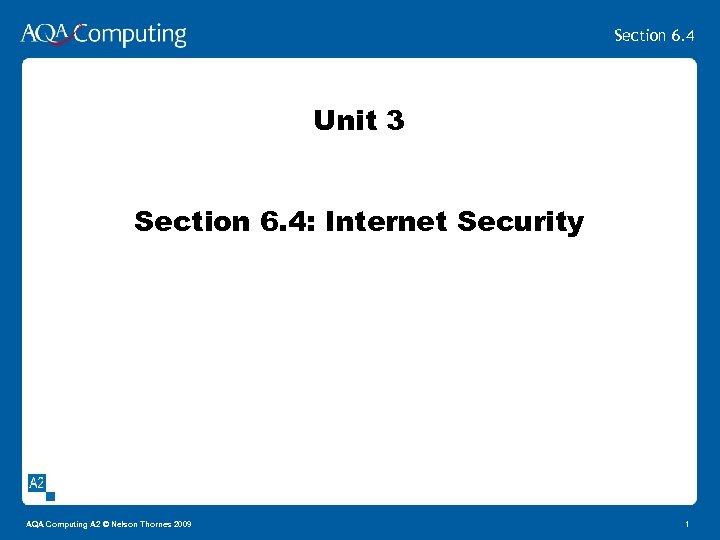 Section 6. 4 Unit 3 Section 6. 4: Internet Security AQA Computing A 2