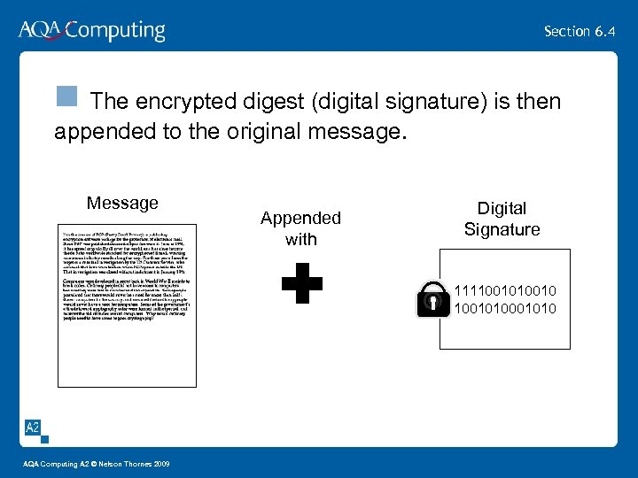 Section 6. 4 n The encrypted digest (digital signature) is then appended to the