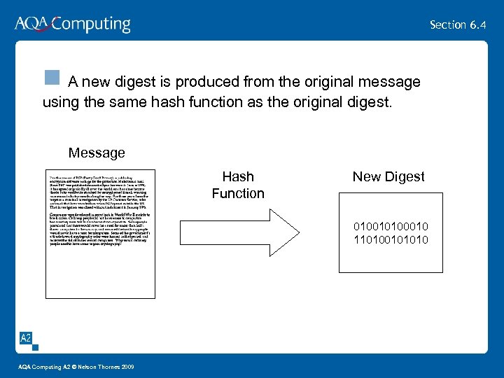 Section 6. 4 n A new digest is produced from the original message using