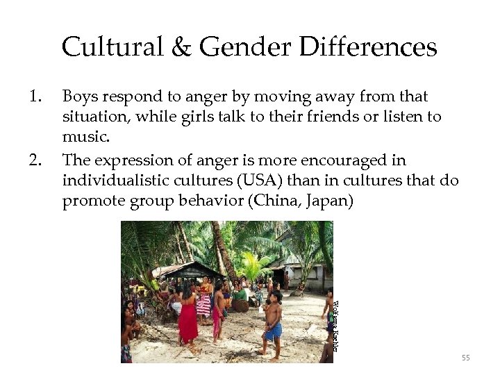 Cultural & Gender Differences 1. 2. Boys respond to anger by moving away from