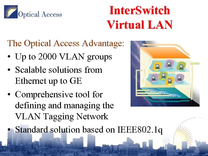 Inter. Switch Virtual LAN The Optical Access Advantage: • Up to 2000 VLAN groups