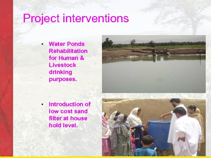 Project interventions § Water Ponds Rehabilitation for Human & Livestock drinking purposes. § Introduction