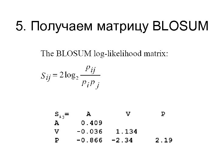 5. Получаем матрицу BLOSUM 