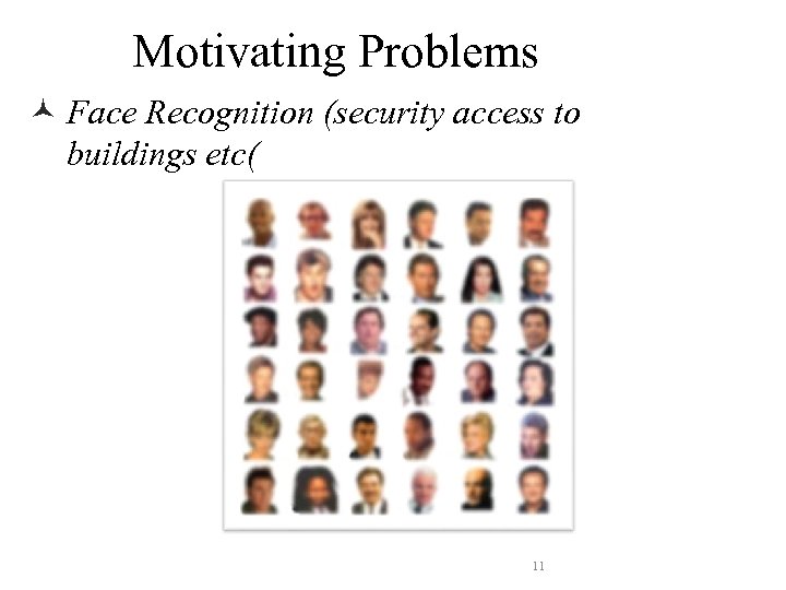 Motivating Problems © Face Recognition (security access to buildings etc( 11 