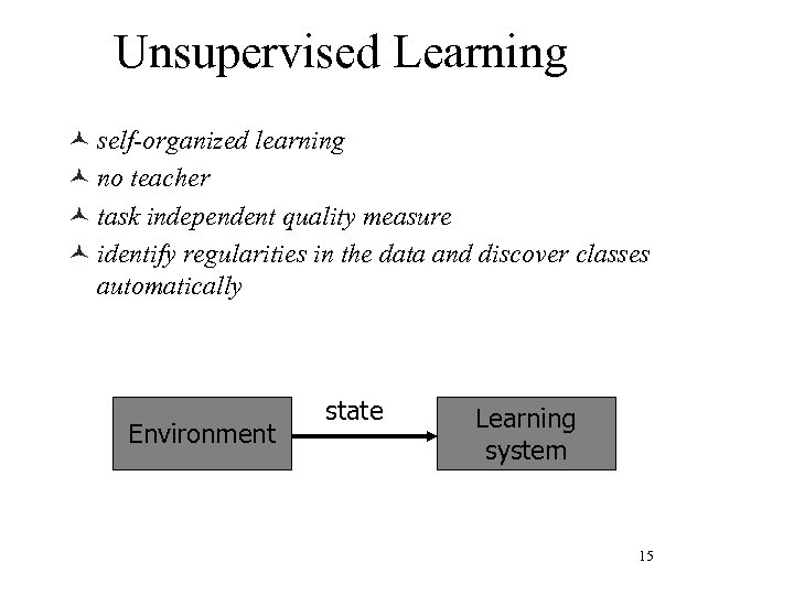 Unsupervised Learning © self-organized learning © no teacher © task independent quality measure ©