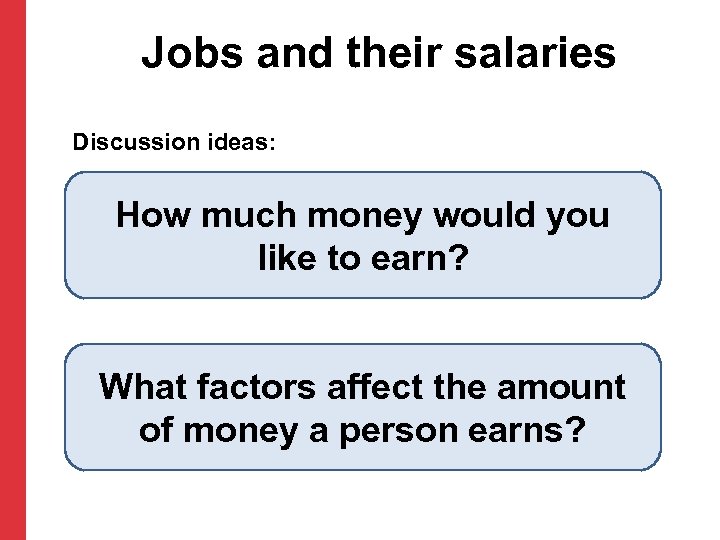 Jobs and their salaries Discussion ideas: How much money would you like to earn?