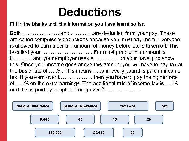 Deductions Fill in the blanks with the information you have learnt so far. Both