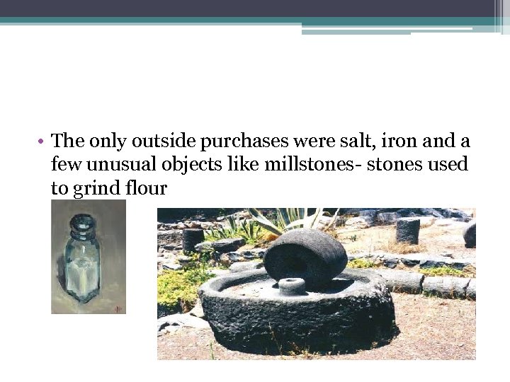  • The only outside purchases were salt, iron and a few unusual objects