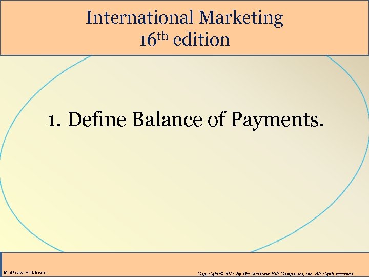 International Marketing 16 th edition 1. Define Balance of Payments. Mc. Graw-Hill/Irwin Copyright ©