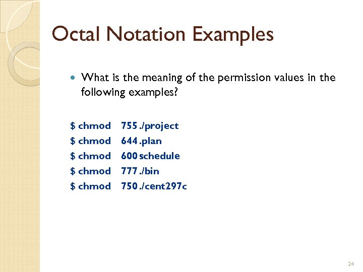 Octal Notation Examples What is the meaning of the permission values in the following