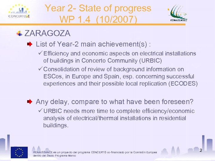 Year 2 - State of progress WP 1. 4 (10/2007) ZARAGOZA List of Year-2