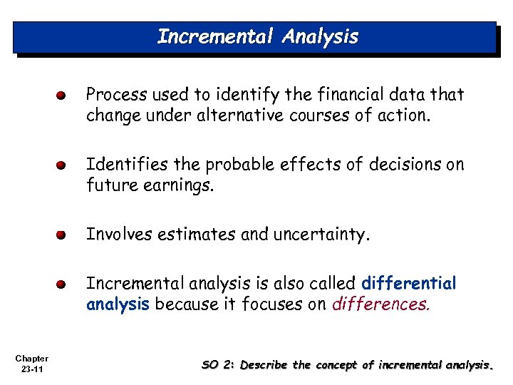 Incremental Analysis Process used to identify the financial data that change under alternative courses