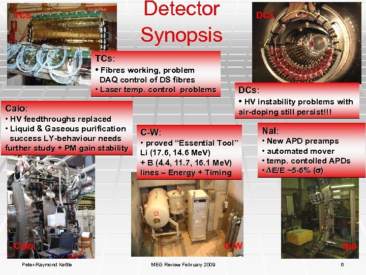Detector Synopsis TCs DCs TCs: • Fibres working, problem DAQ control of DS fibres