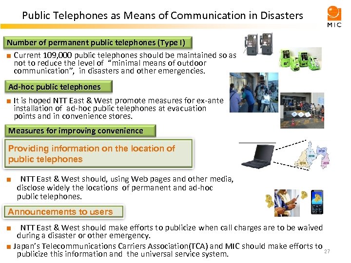 Public Telephones as Means of Communication in Disasters Number of permanent public telephones (Type