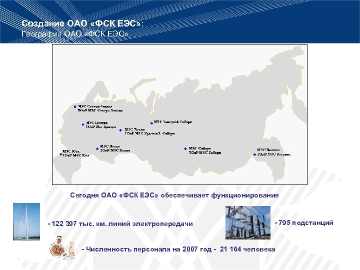 Создание ОАО «ФСК ЕЭС» : География ОАО «ФСК ЕЭС» Сегодня ОАО «ФСК ЕЭС» обеспечивает