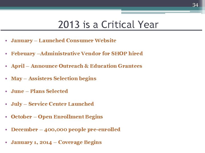 34 2013 is a Critical Year • January – Launched Consumer Website • February
