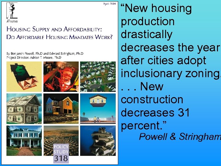 “New housing production drastically decreases the year after cities adopt inclusionary zoning. . New