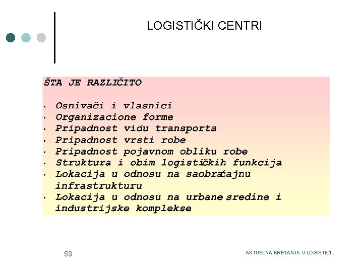 LOGISTIČKI CENTRI 3/15/2018 53 AKTUELNA KRETANJA U LOGISTICI. . . 