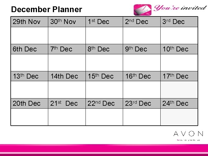 December Planner 29 th Nov 30 th Nov 1 st Dec 2 nd Dec