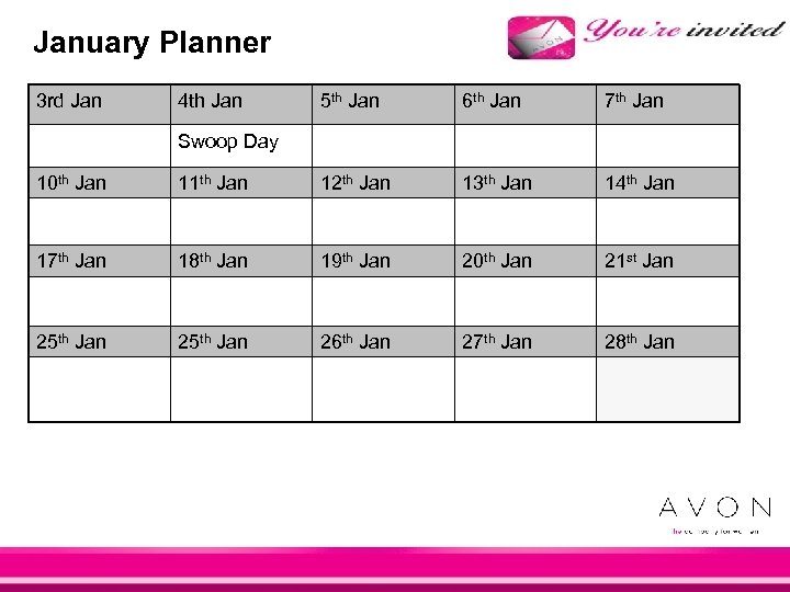 January Planner 3 rd Jan 4 th Jan 5 th Jan 6 th Jan