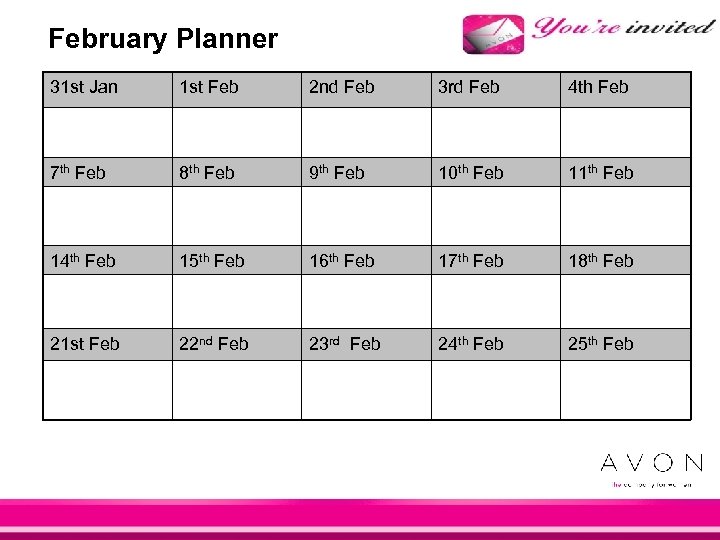 February Planner 31 st Jan 1 st Feb 2 nd Feb 3 rd Feb