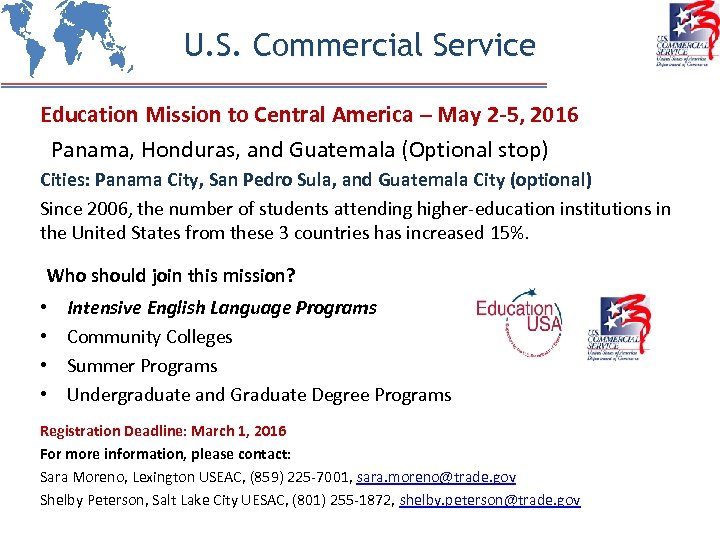 U. S. Commercial Service Education Mission to Central America – May 2 -5, 2016