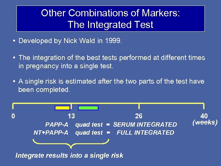 Other Combinations of Markers: The Integrated Test • Developed by Nick Wald in 1999.