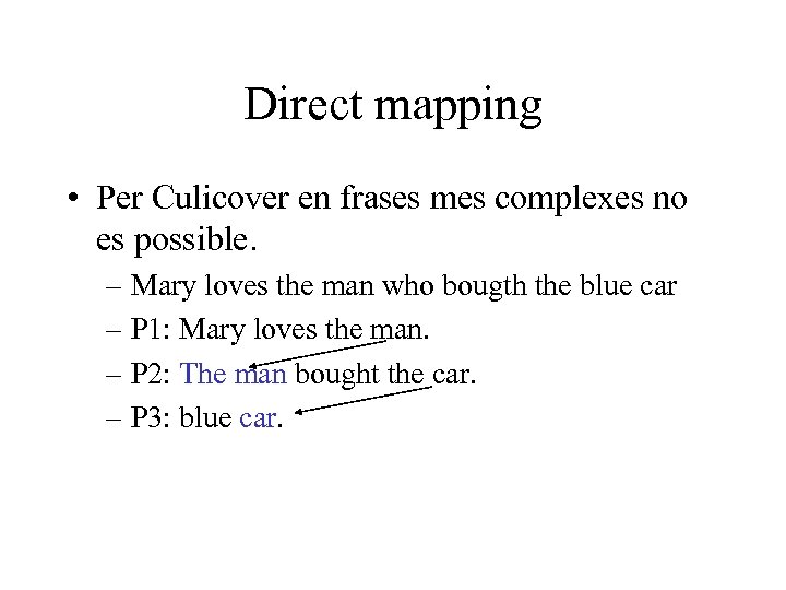 Direct mapping • Per Culicover en frases mes complexes no es possible. – Mary