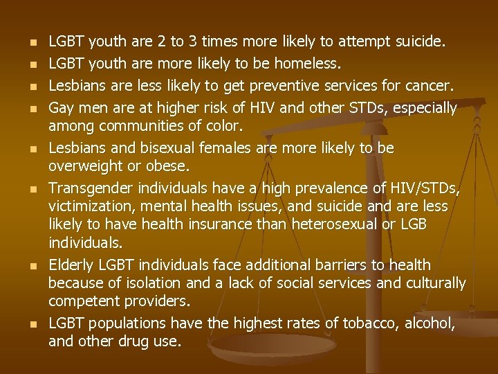 n n n n LGBT youth are 2 to 3 times more likely to