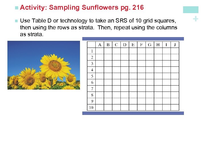 n Use Table D or technology to take an SRS of 10 grid squares,