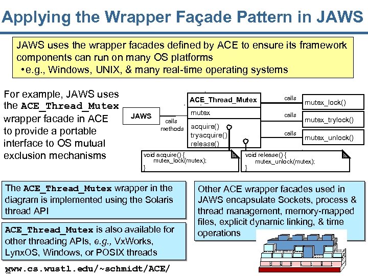 Applying the Wrapper Façade Pattern in JAWS uses the wrapper facades defined by ACE