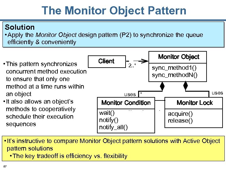 The Monitor Object Pattern Solution • Apply the Monitor Object design pattern (P 2)