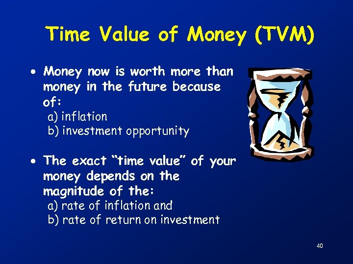 Time Value of Money (TVM) · Money now is worth more than money in