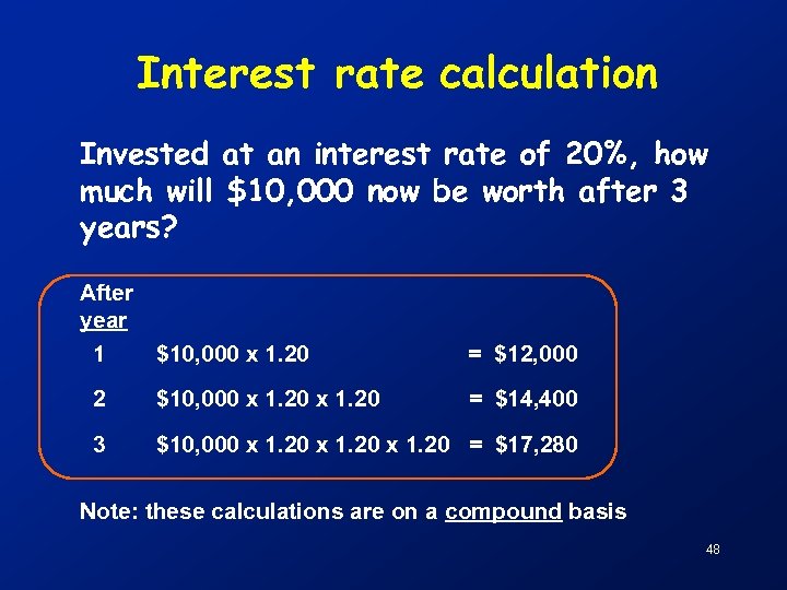 Interest rate calculation Invested at an interest rate of 20%, how much will $10,