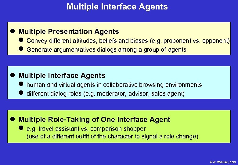 Multiple Interface Agents l Multiple Presentation Agents l Convey different attitudes, beliefs and biases