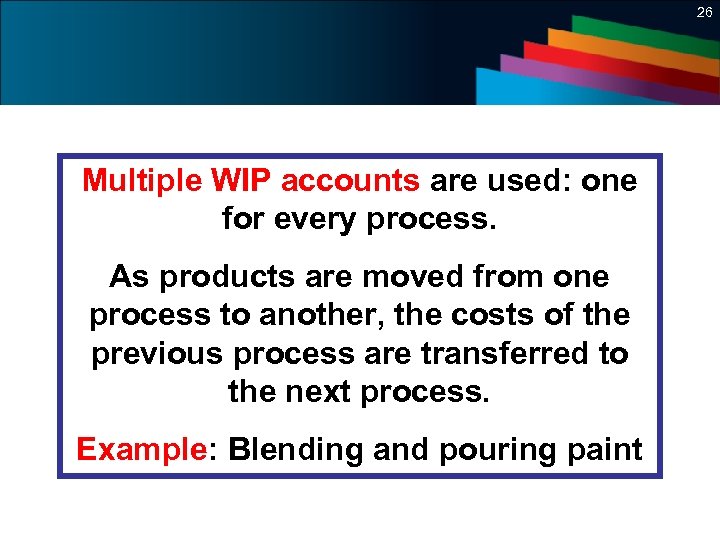 26 Multiple WIP accounts are used: one for every process. As products are moved
