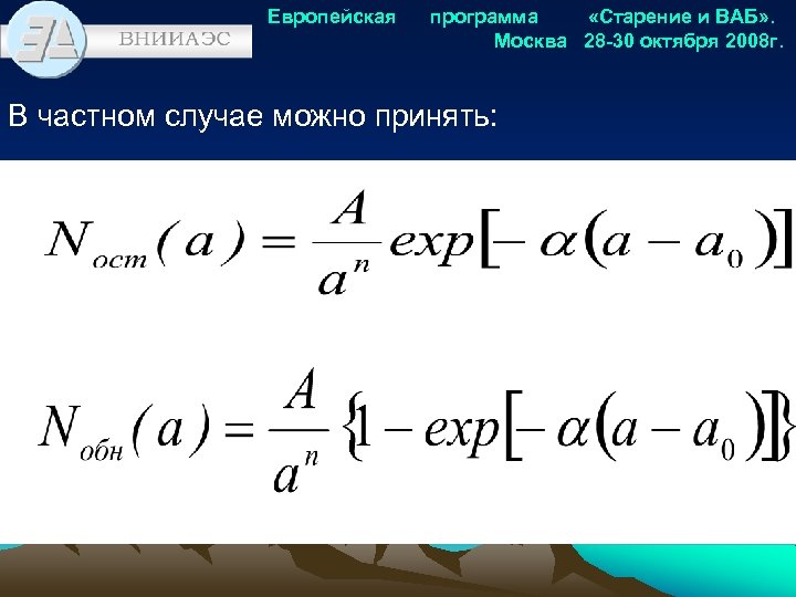 Европейская программа «Старение и ВАБ» . Москва 28 -30 октября 2008 г. В частном