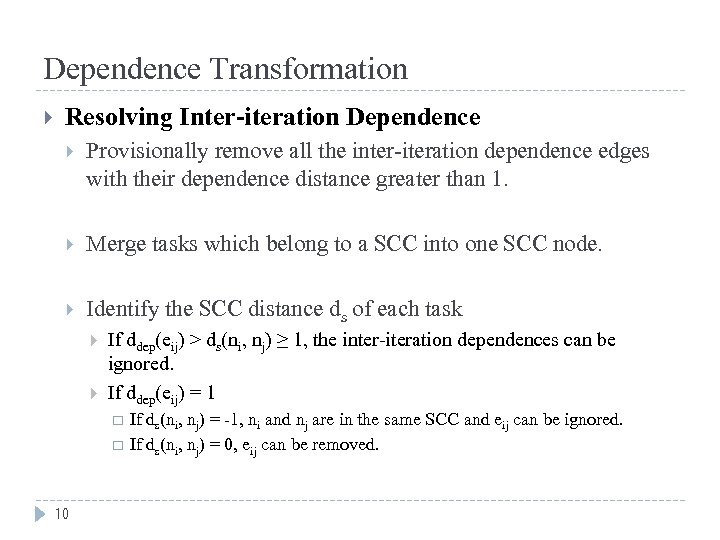 Dependence Transformation Resolving Inter-iteration Dependence Provisionally remove all the inter-iteration dependence edges with their