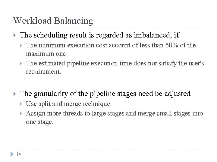 Workload Balancing The scheduling result is regarded as imbalanced, if The minimum execution cost