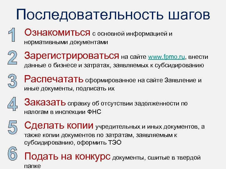 Последовательность шагов 1 2 3 4 5 6 Ознакомиться с основной информацией и нормативными