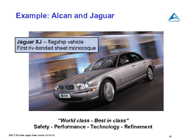 Example: Alcan and Jaguar XJ -- flagship vehicle First riv-bonded sheet monocoque “World class
