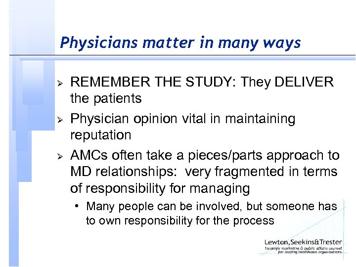 Physicians matter in many ways Ø Ø Ø REMEMBER THE STUDY: They DELIVER the