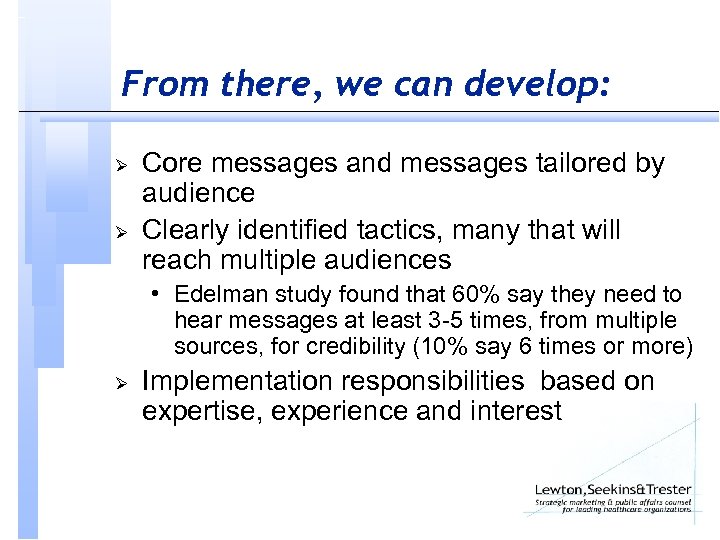 From there, we can develop: Ø Ø Core messages and messages tailored by audience
