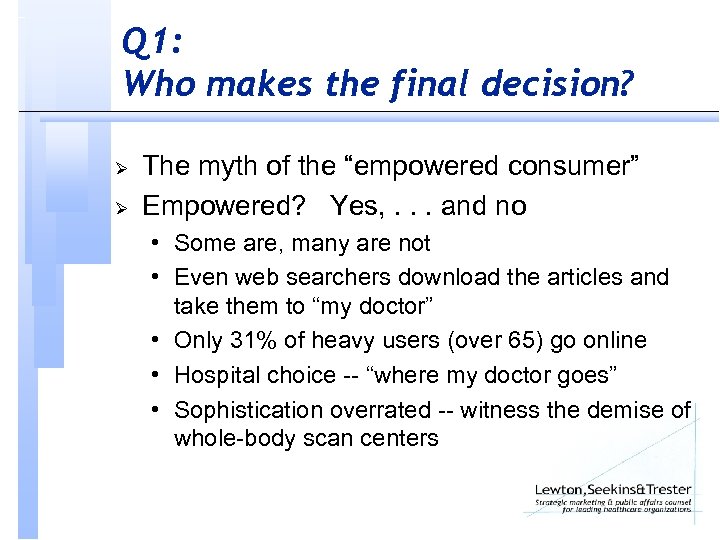 Q 1: Who makes the final decision? Ø Ø The myth of the “empowered